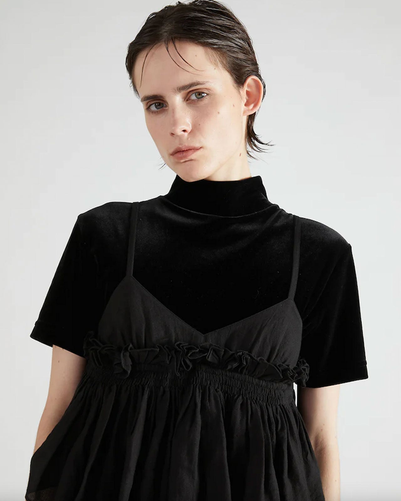 Crinkle Crinkle Crinkle embroidery scallop cami dress