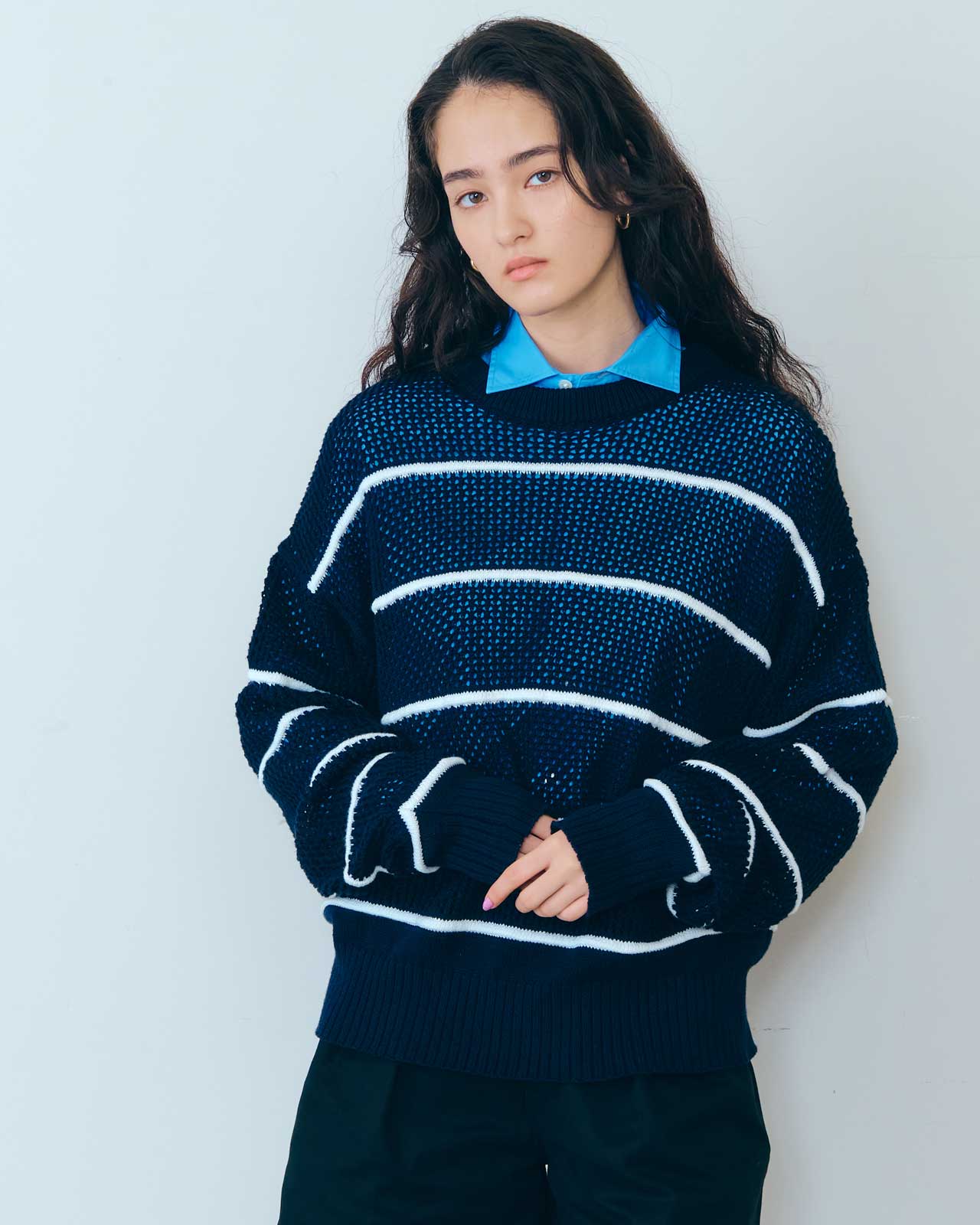 C/LI MESH STRIPED KNIT