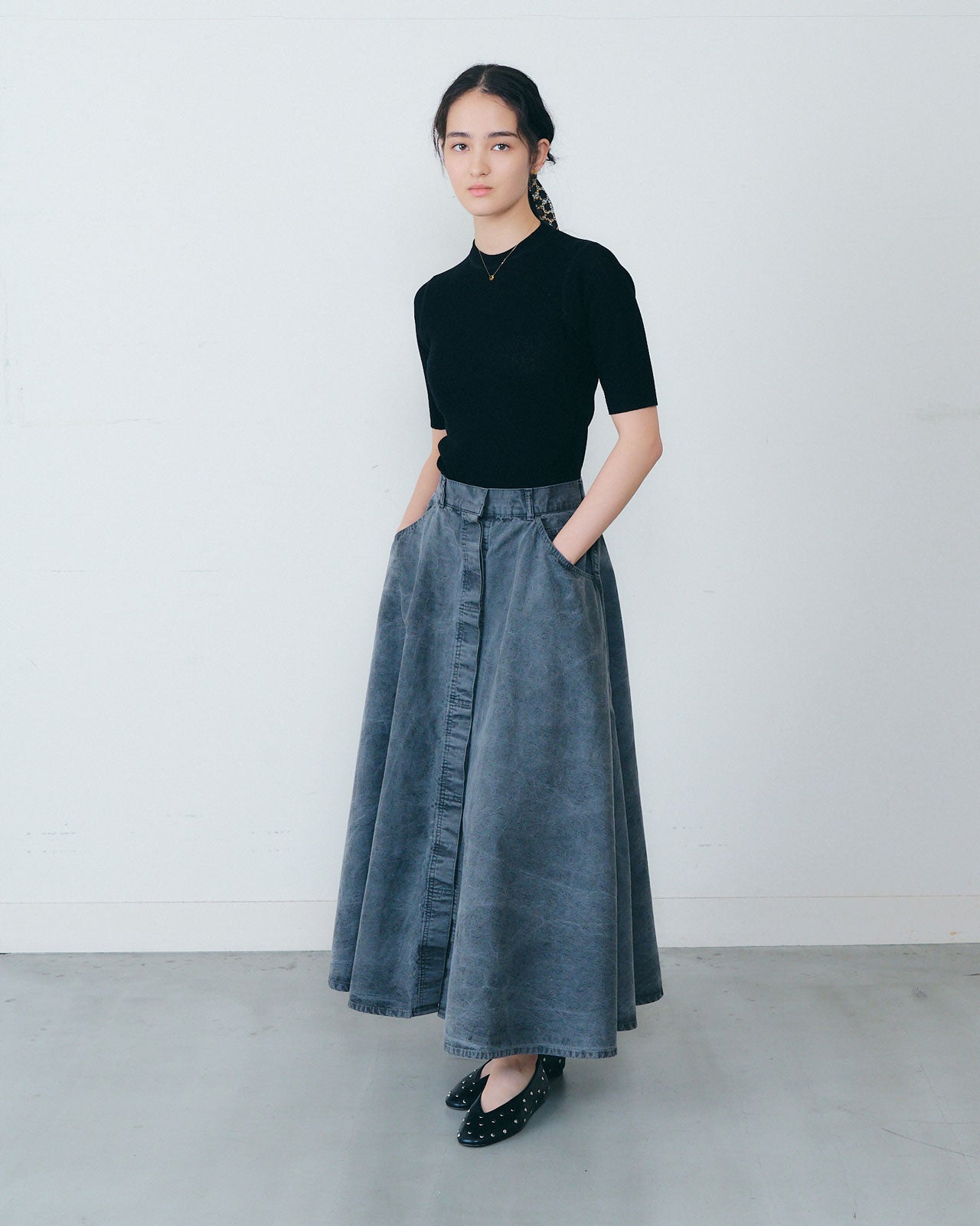 GARMENT DYE FLARE SKIRT