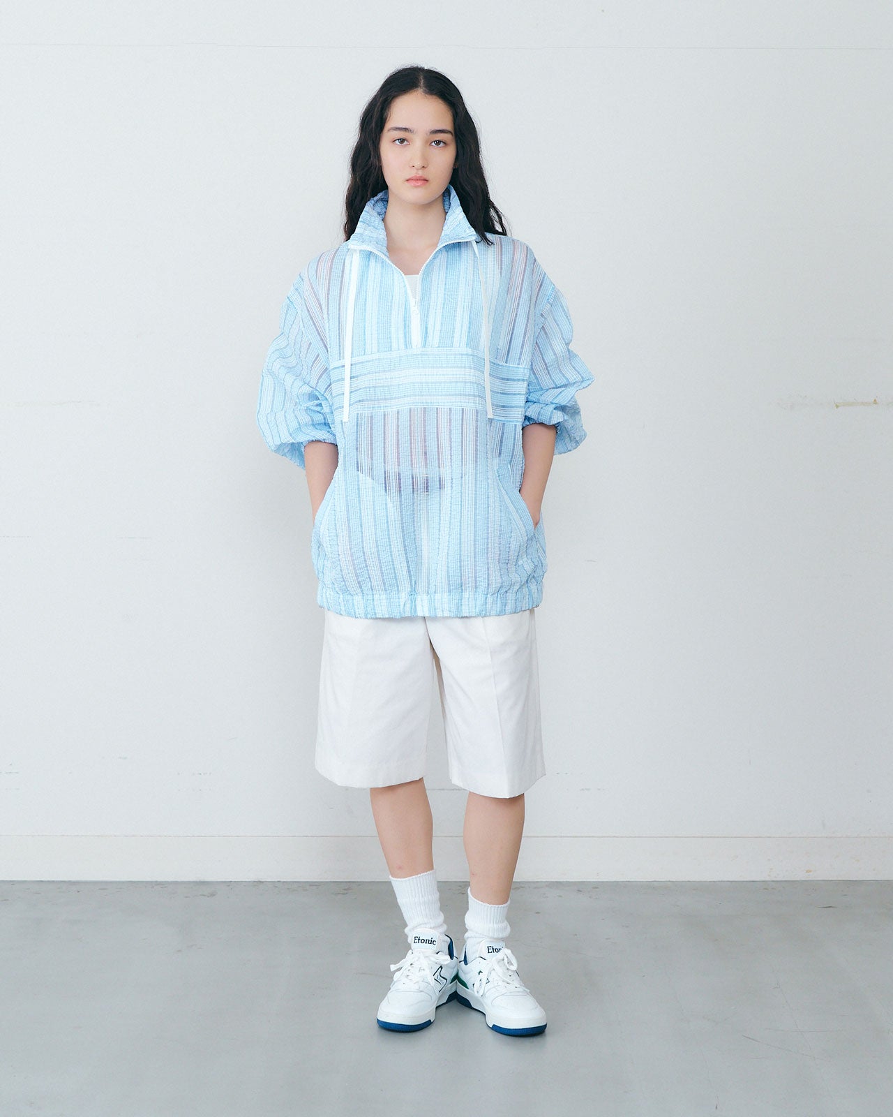 SHEER STRIPED ANORAK JACKET