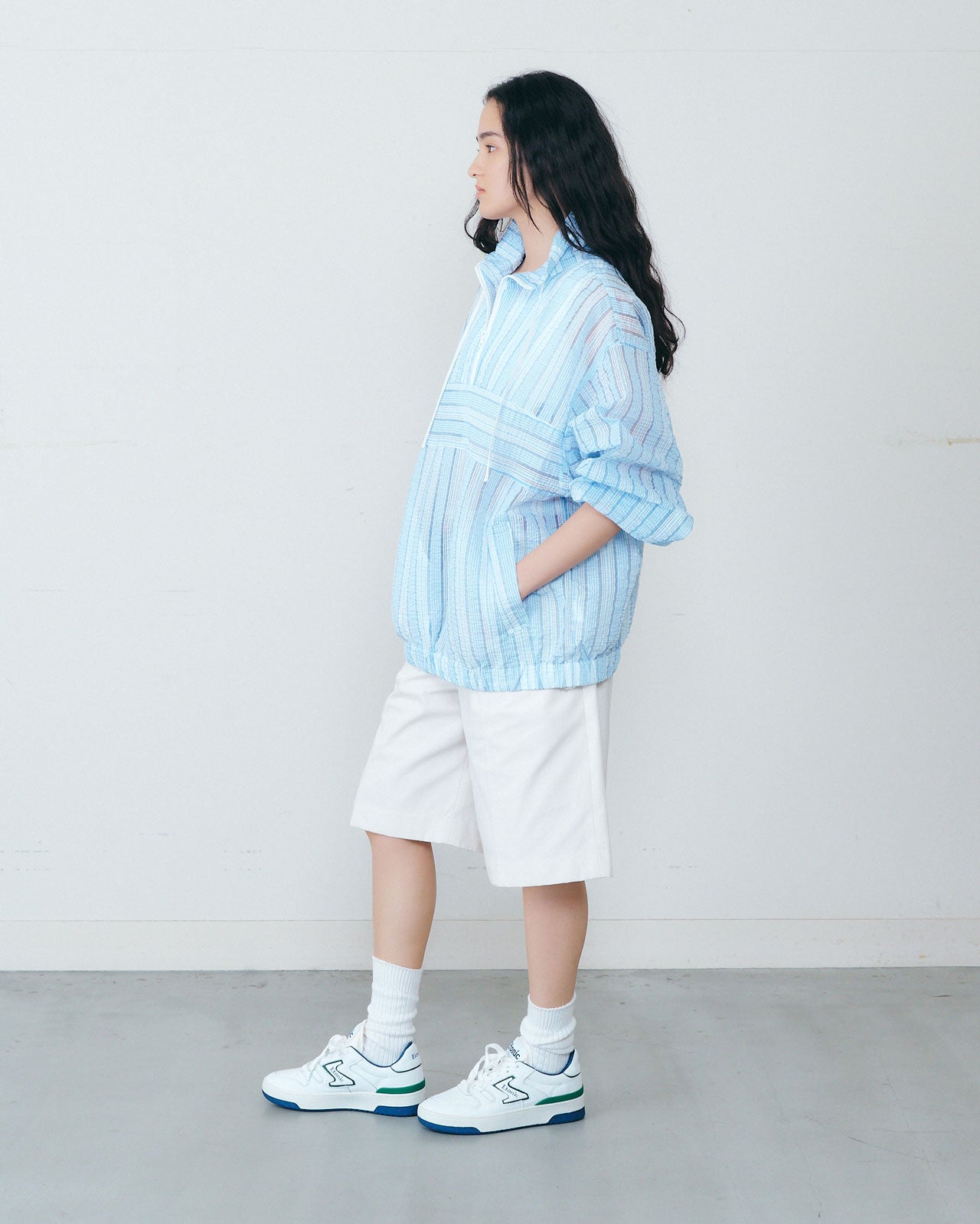 SHEER STRIPED ANORAK JACKET