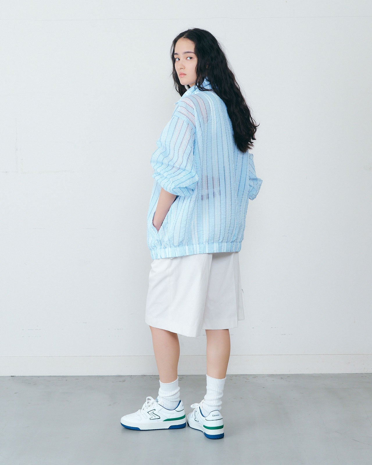 SHEER STRIPED ANORAK JACKET