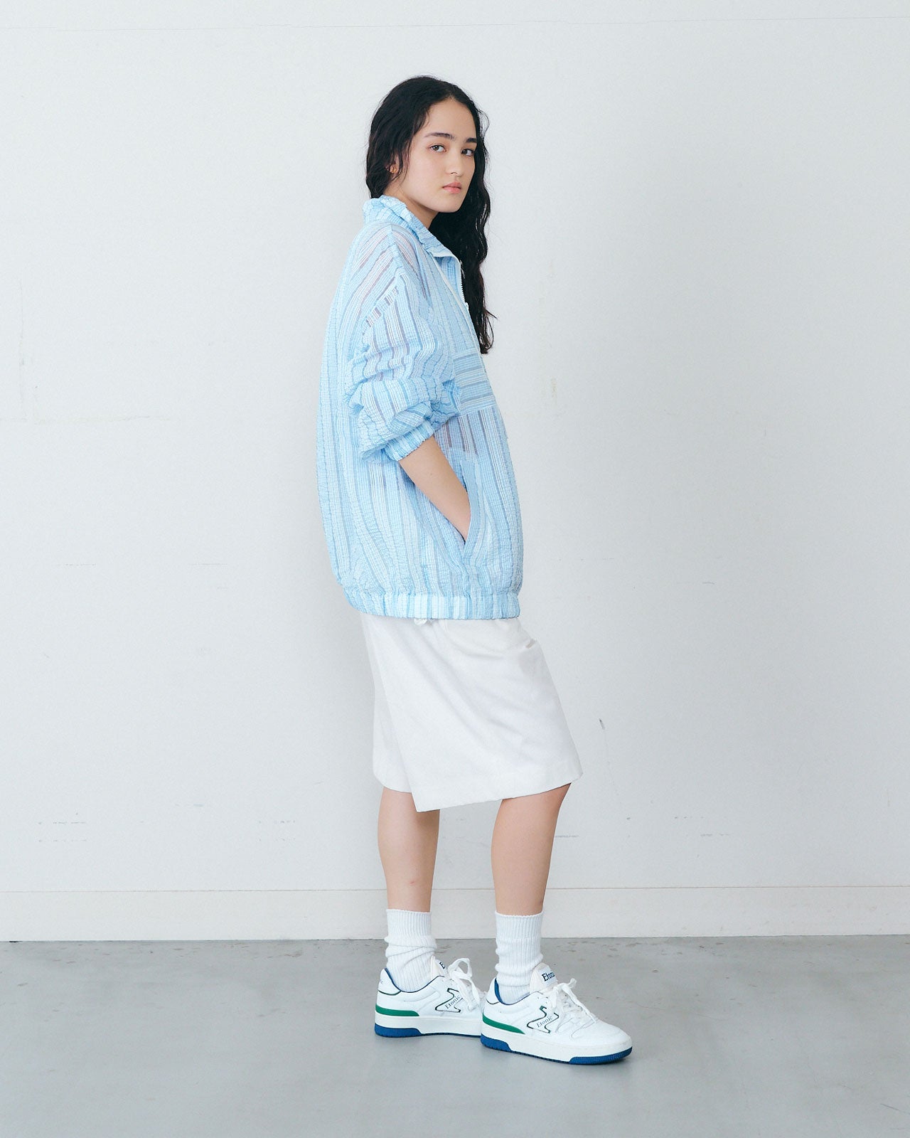 SHEER STRIPED ANORAK JACKET