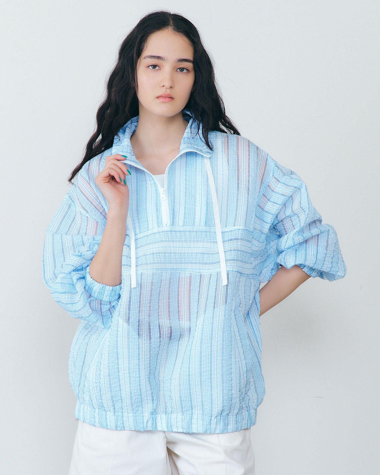 SHEER STRIPED ANORAK JACKET
