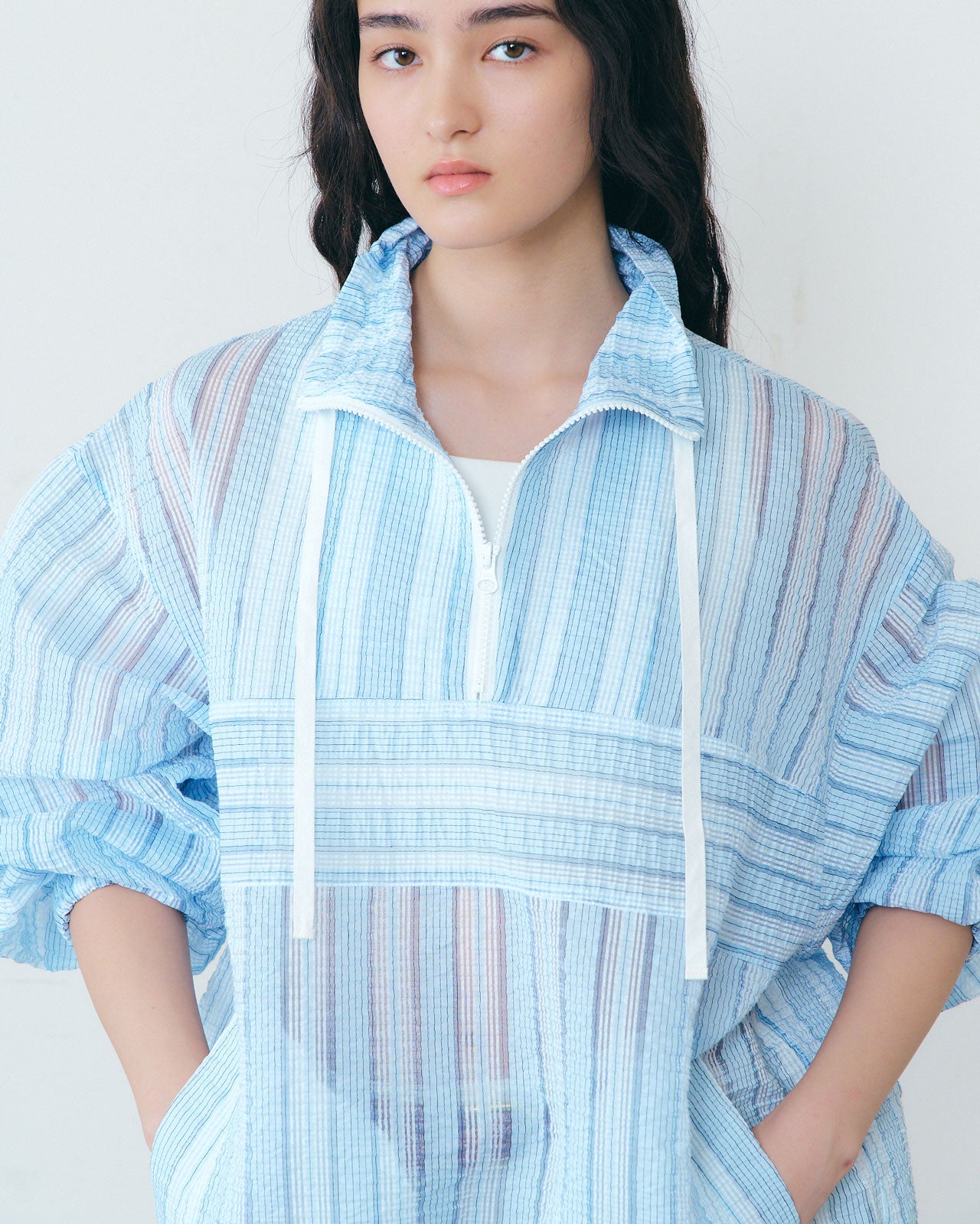 SHEER STRIPED ANORAK JACKET