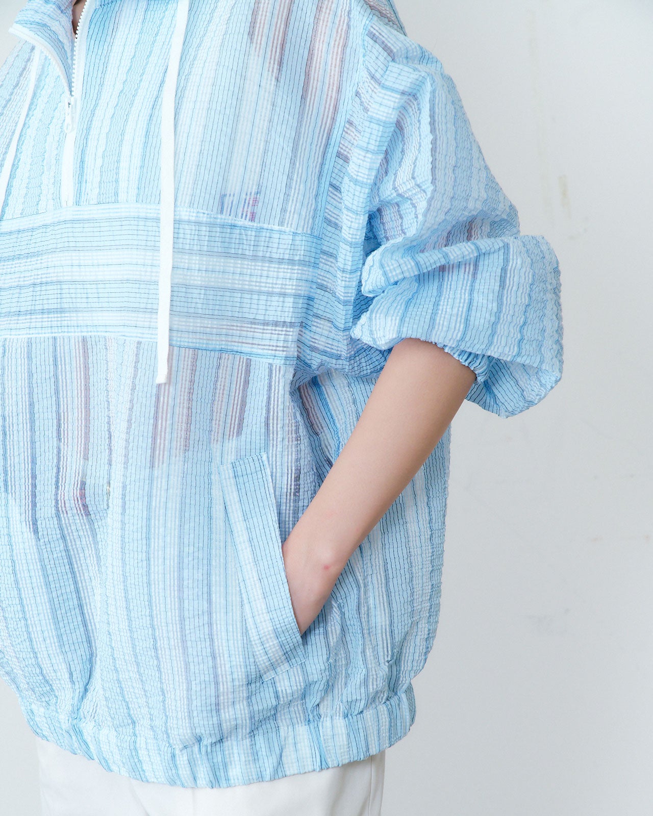 SHEER STRIPED ANORAK JACKET