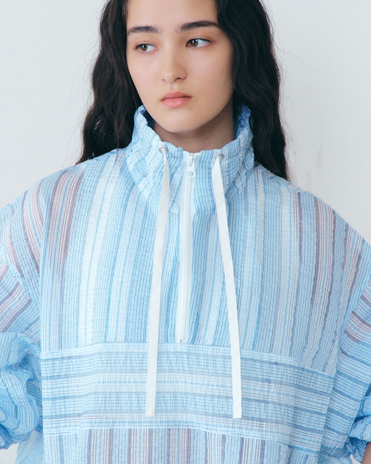SHEER STRIPED ANORAK JACKET