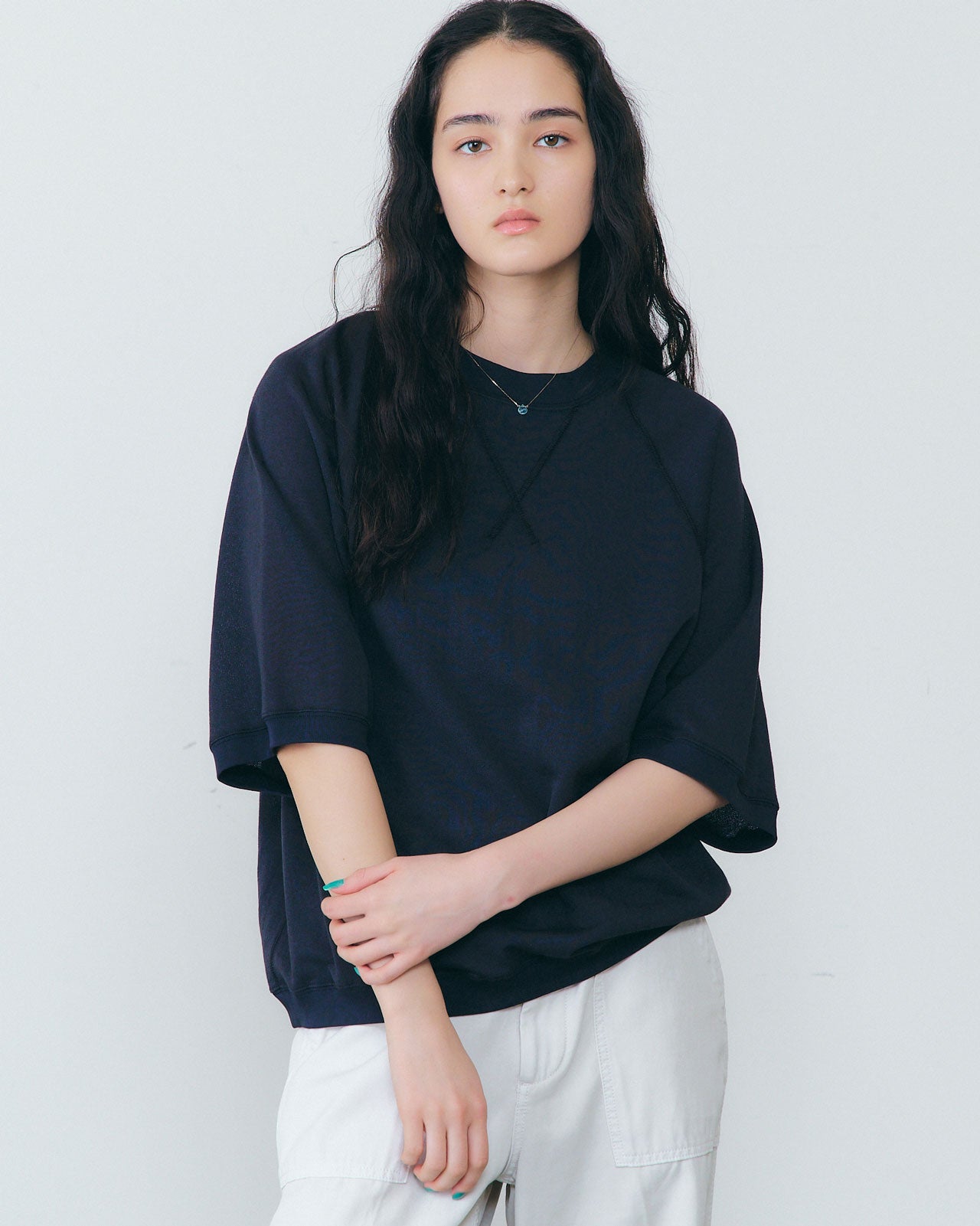 SHEER HALF SLEEVE SWEATSHIRT