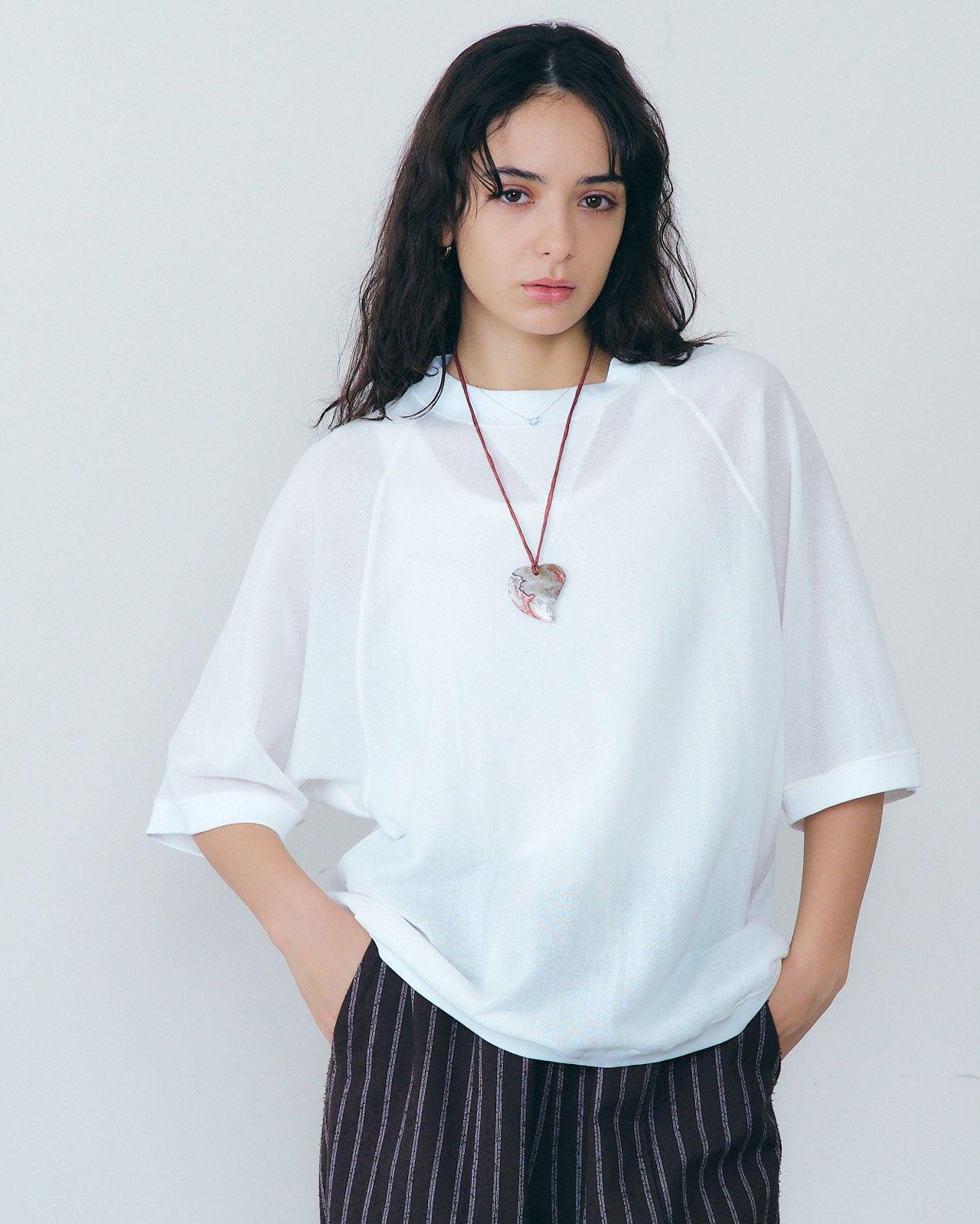 SHEER HALF SLEEVE SWEATSHIRT