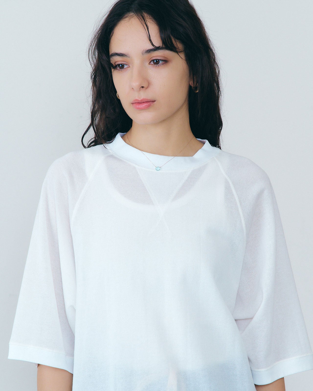 SHEER HALF SLEEVE SWEATSHIRT