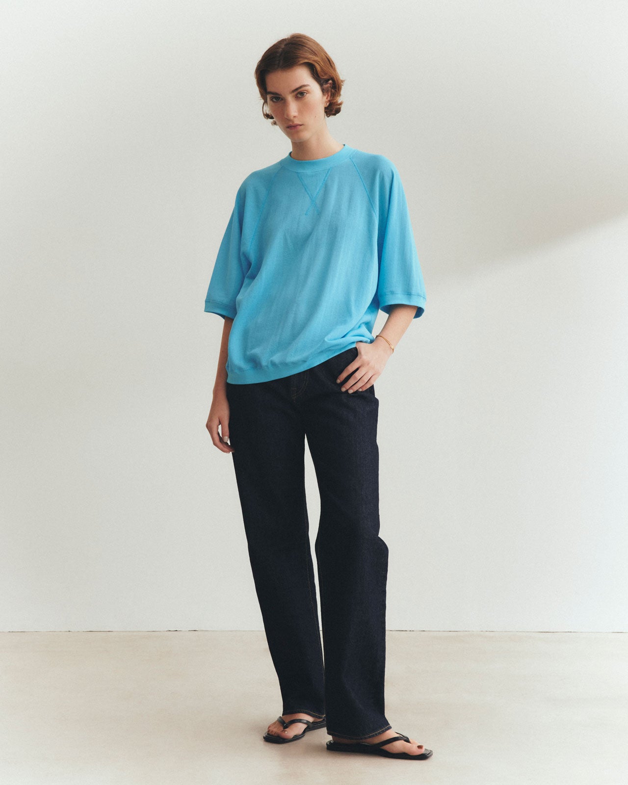 SHEER HALF SLEEVE SWEATSHIRT