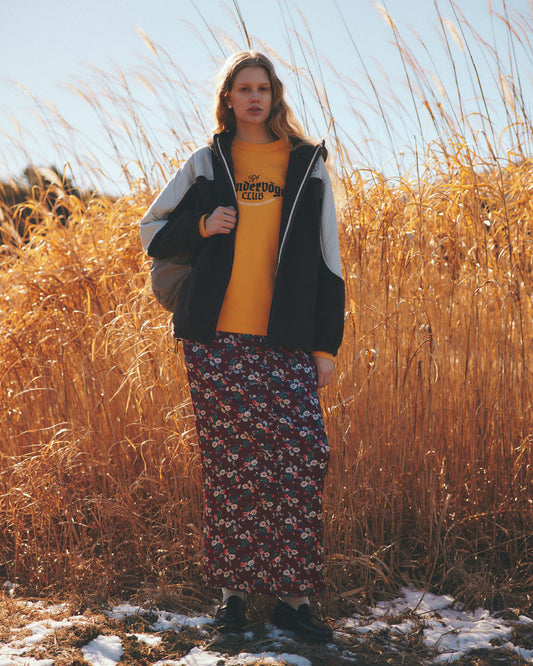 FLOWER BOUQUET PRINTED SATIN SKIRT