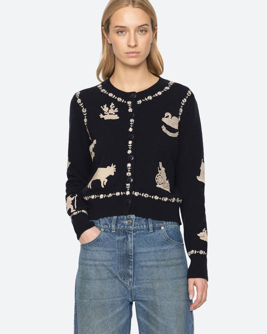 SEA NEW YORK MARGEURITE LACE PATCH L/SLV CARDIGAN