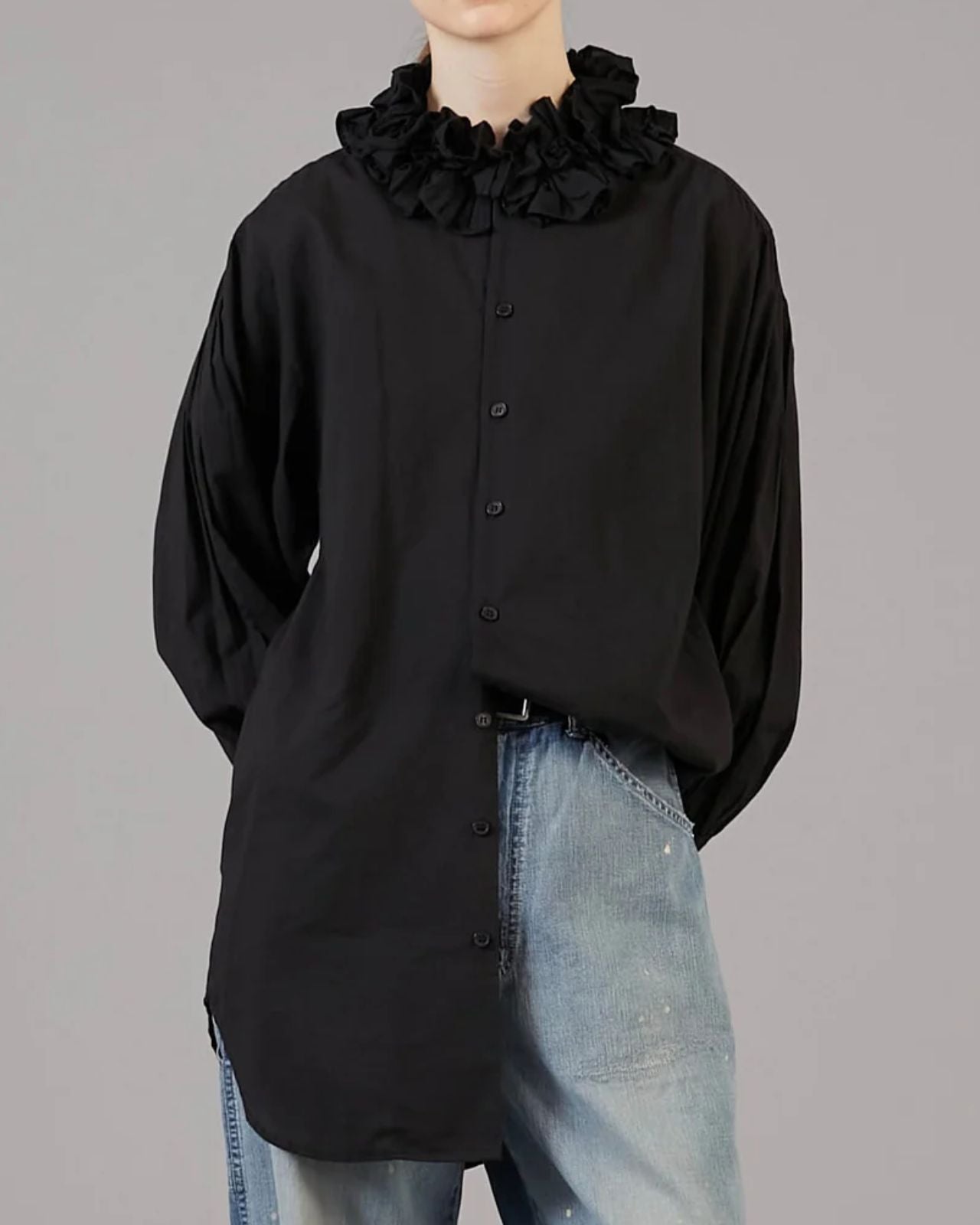 Crinkle Crinkle Crinkle cotton frill coller shirts