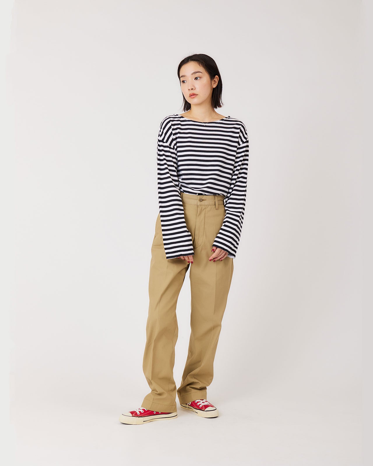 WASHED HIGH WAIST CHINO PANTS