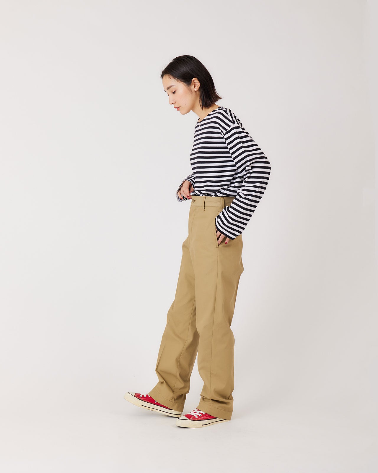 WASHED HIGH WAIST CHINO PANTS