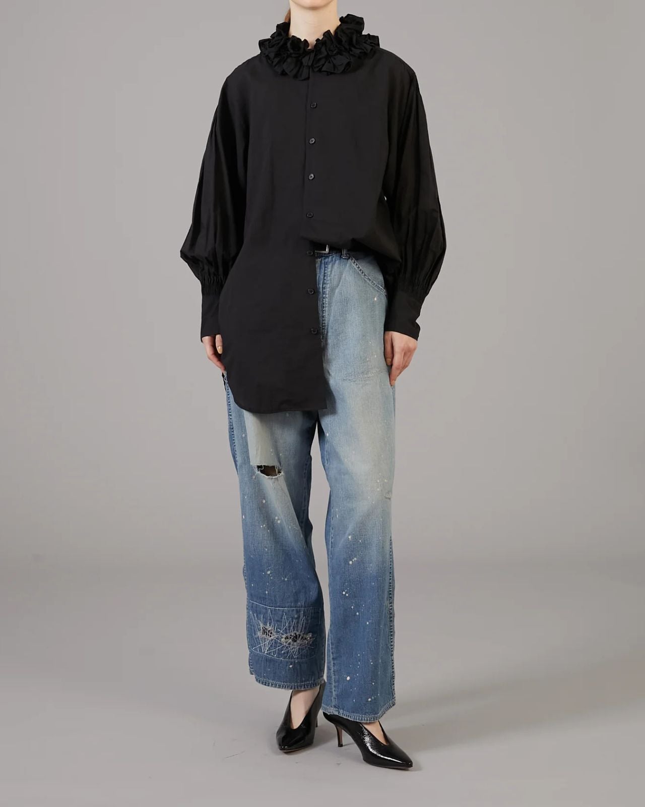 Crinkle Crinkle Crinkle cotton frill coller shirts