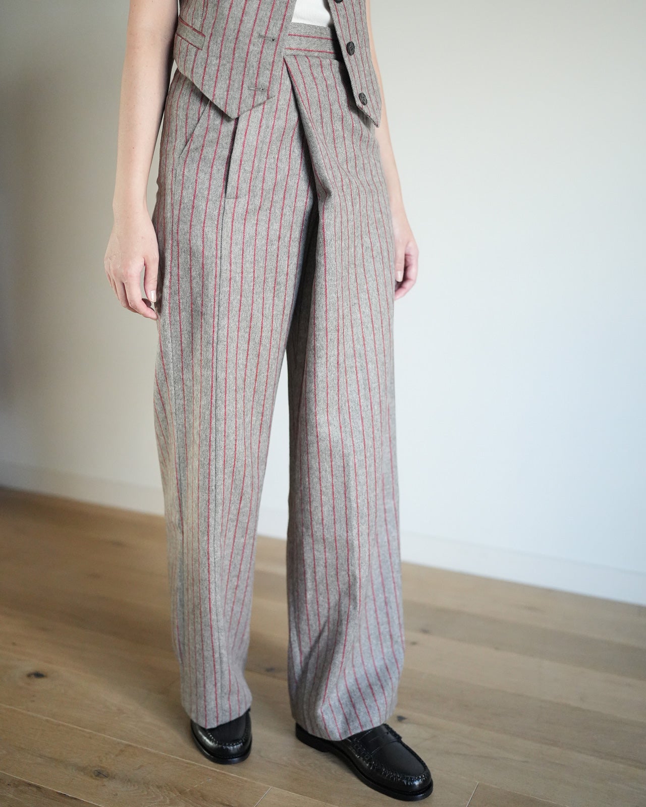 LITKOVSKA Deconstructed pinstriped Pantswith Offset Zip