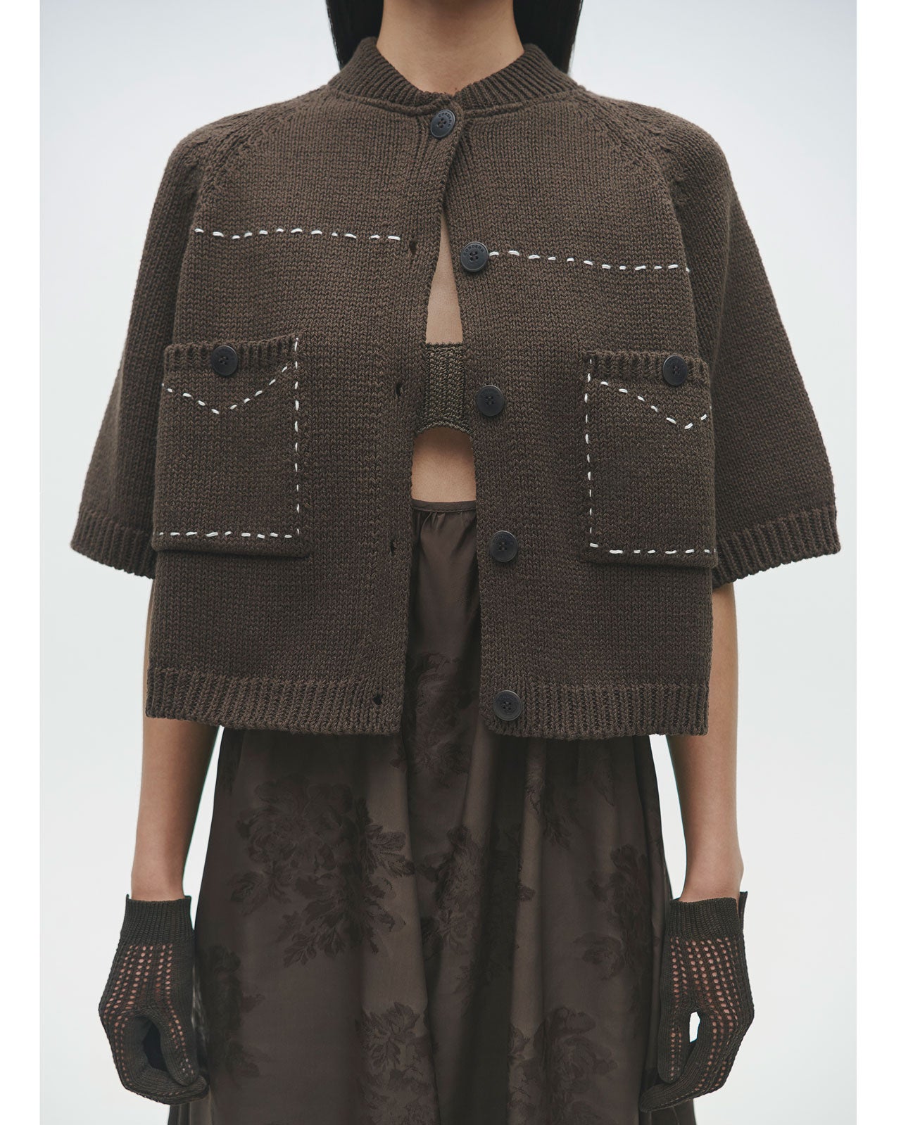 CORDERA COTTON STITCHED TOP BROWN