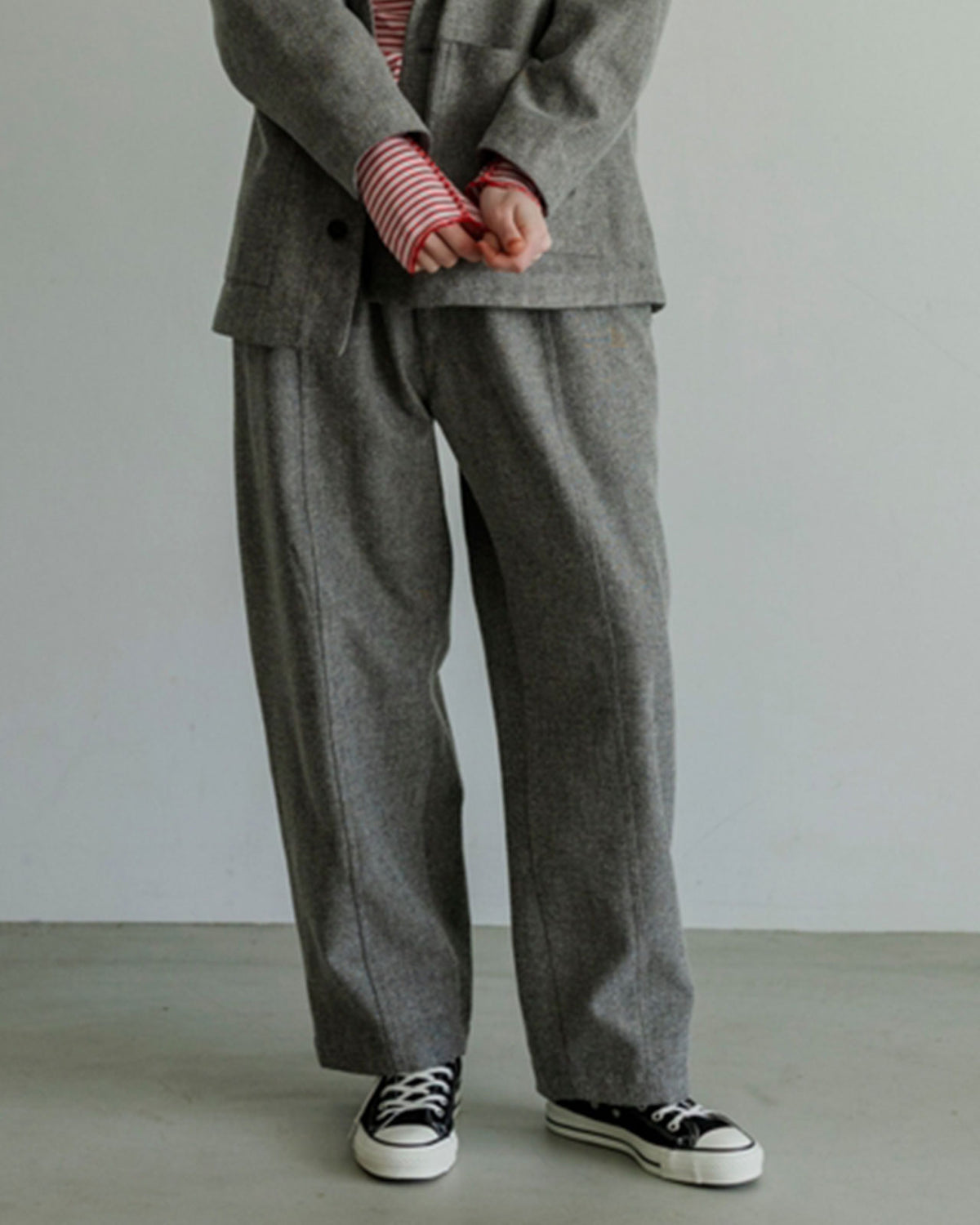 MEYAME BRUSHED JAZZ NEP DENIM WIDE TUCK PANTS