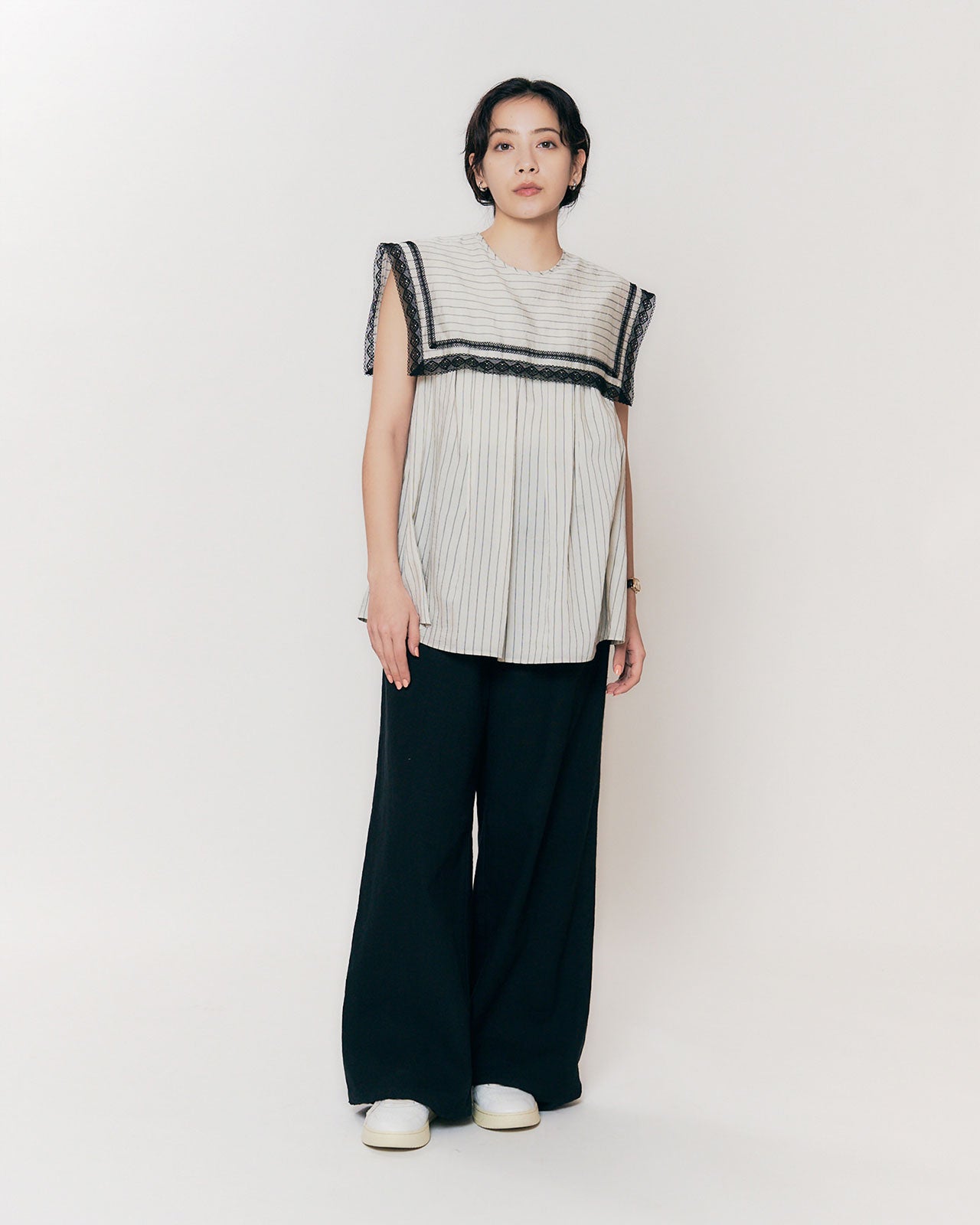 COTTON LINEN TACK WIDE PANTS