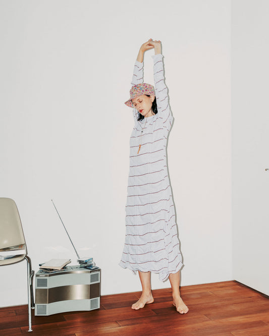 【MEYAME】TUCKED JACQUARD BORDER DRESS