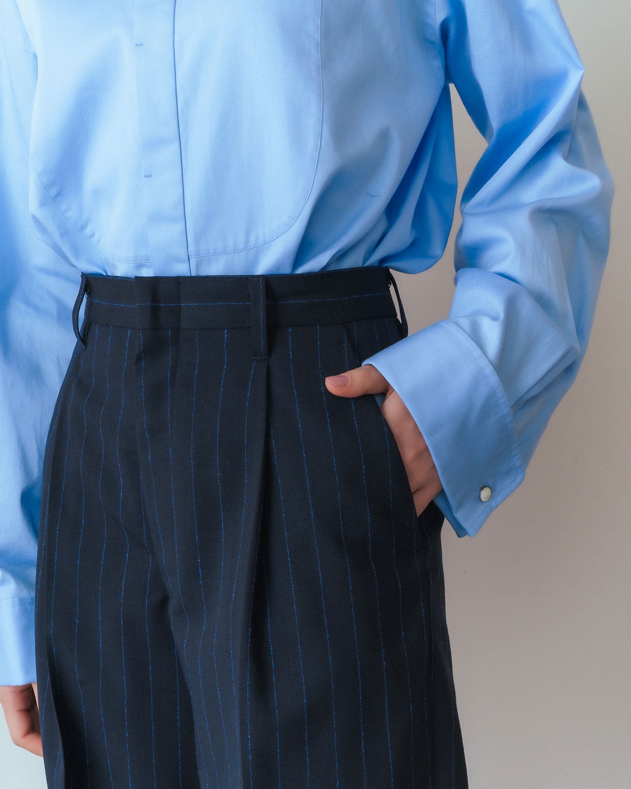 DOUBLE CUFF PINSTRIPE TROUSERS