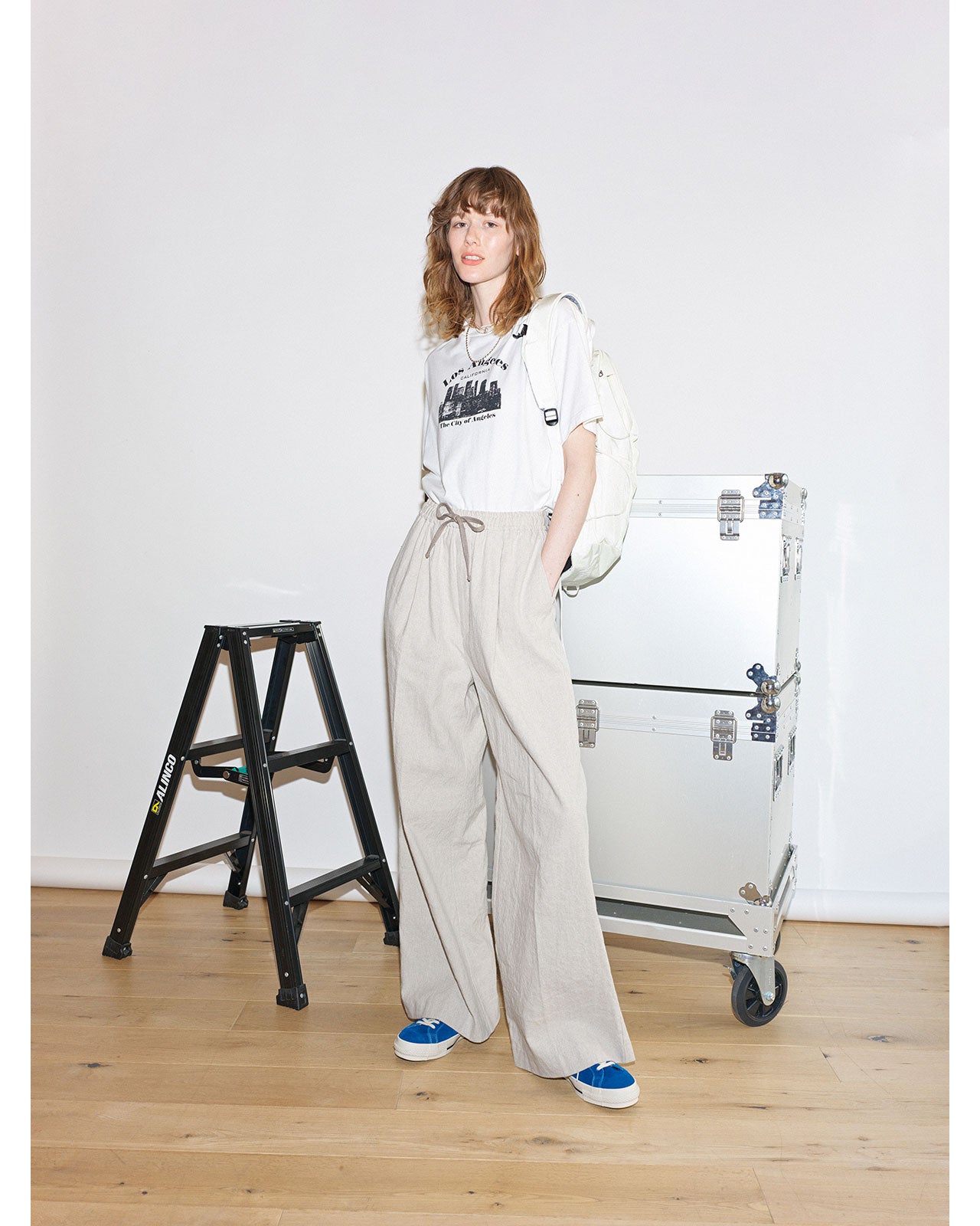 COTTON LINEN TACK WIDE PANTS