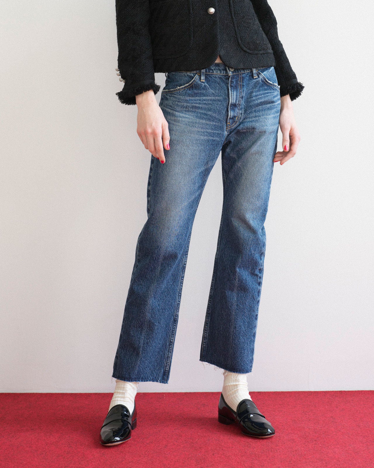 HOUNDSTOOTH TWEED JACKET ＆ CUTOFF DENIM