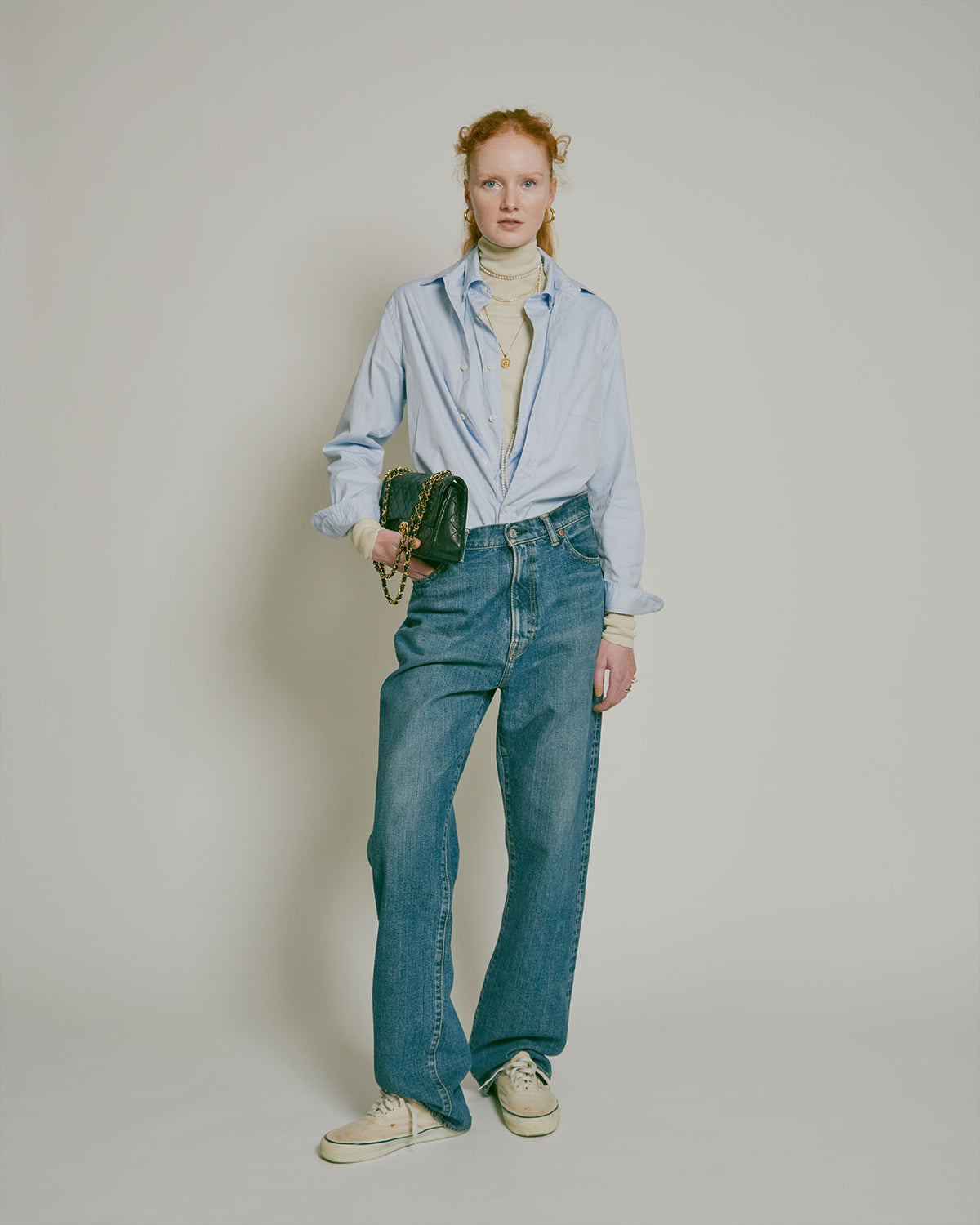 【新色:LIGHT BEIGE】COTTON SILK HIGH NECK KNIT