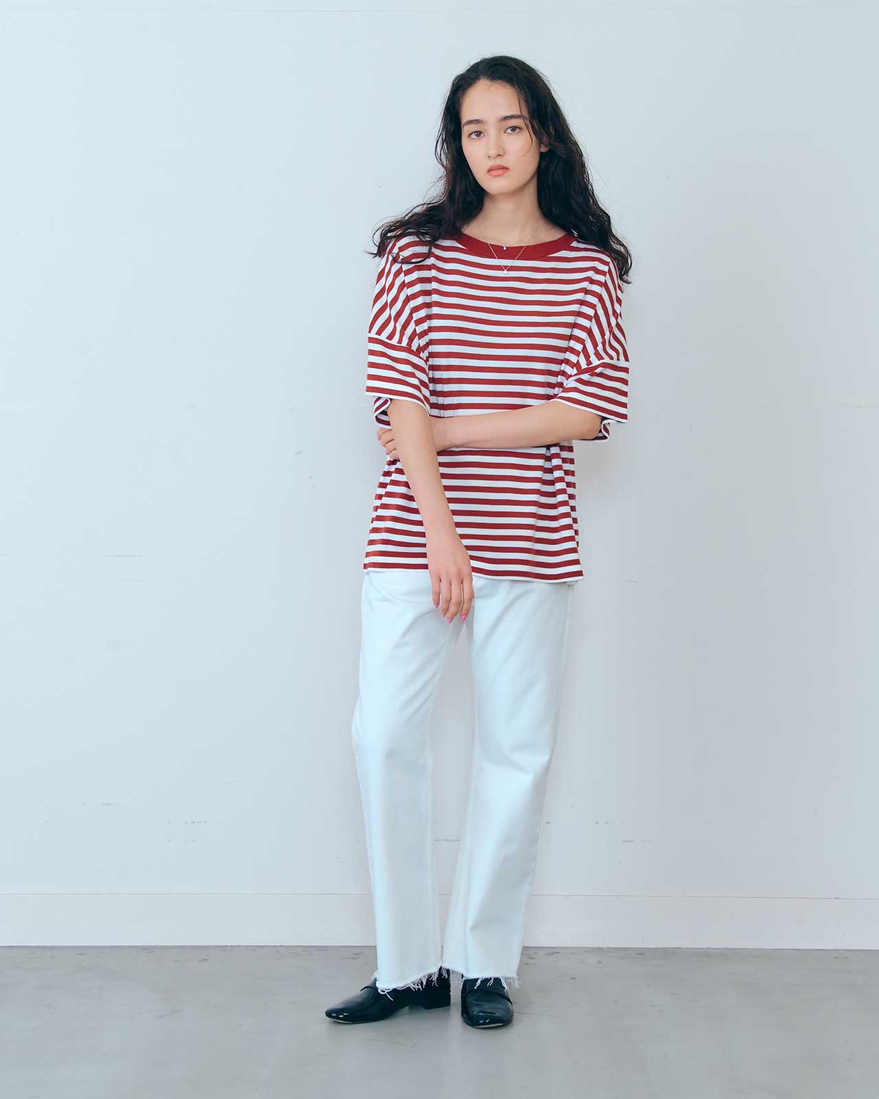 FRENCH STRIPED HALF SLEEVE TEE