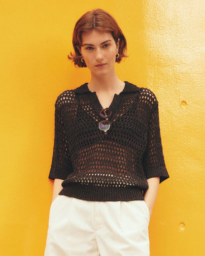 OPENWORK POLO KNIT