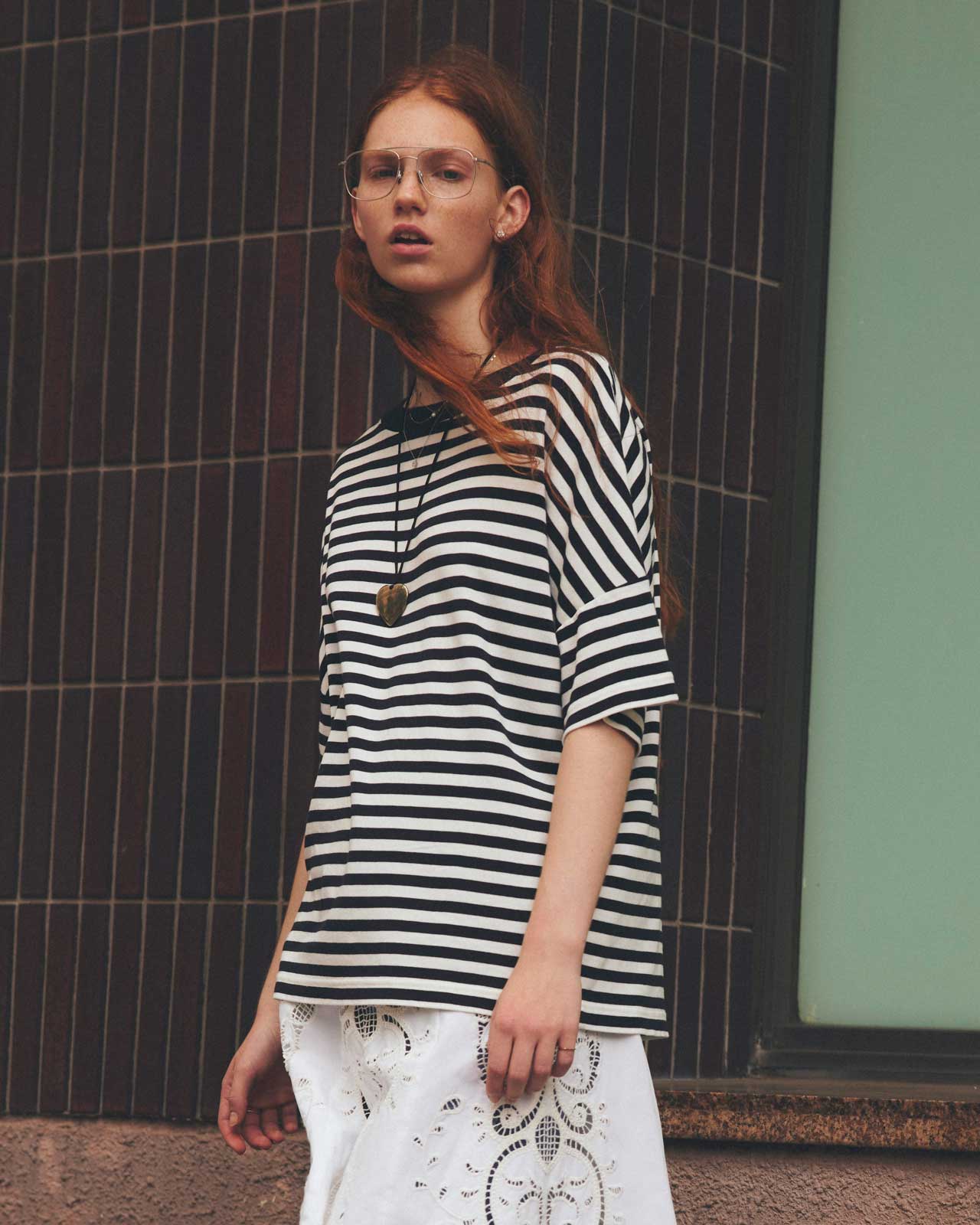 FRENCH STRIPED HALF SLEEVE TEE