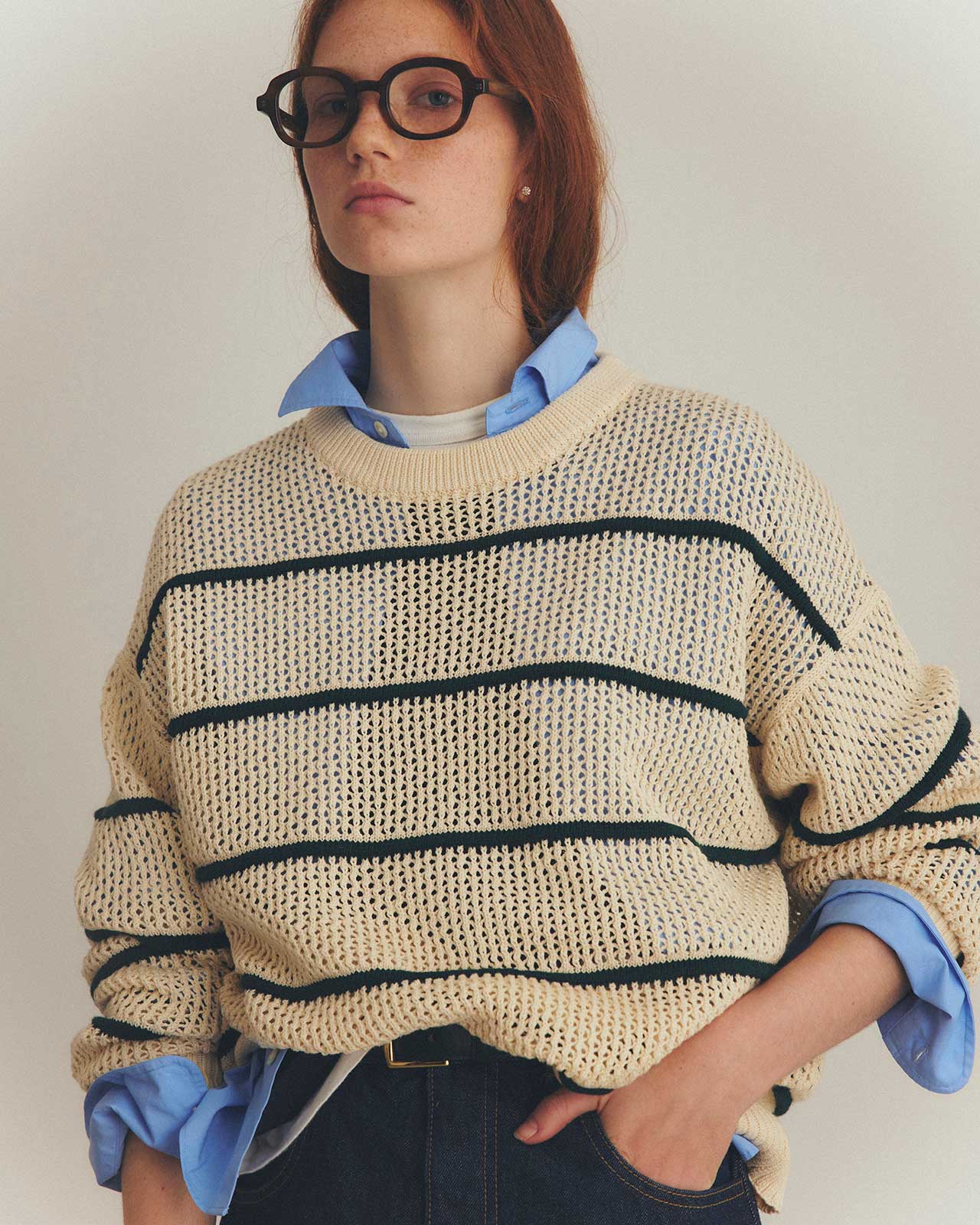 【1月下旬お届け】C/LI MESH STRIPED KNIT