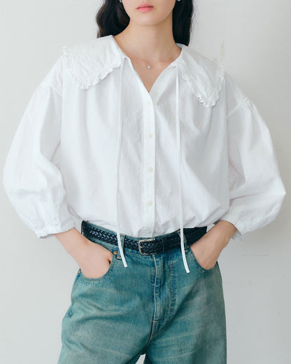 【6月下旬お届け】COTTON FRILLED BLOUSE