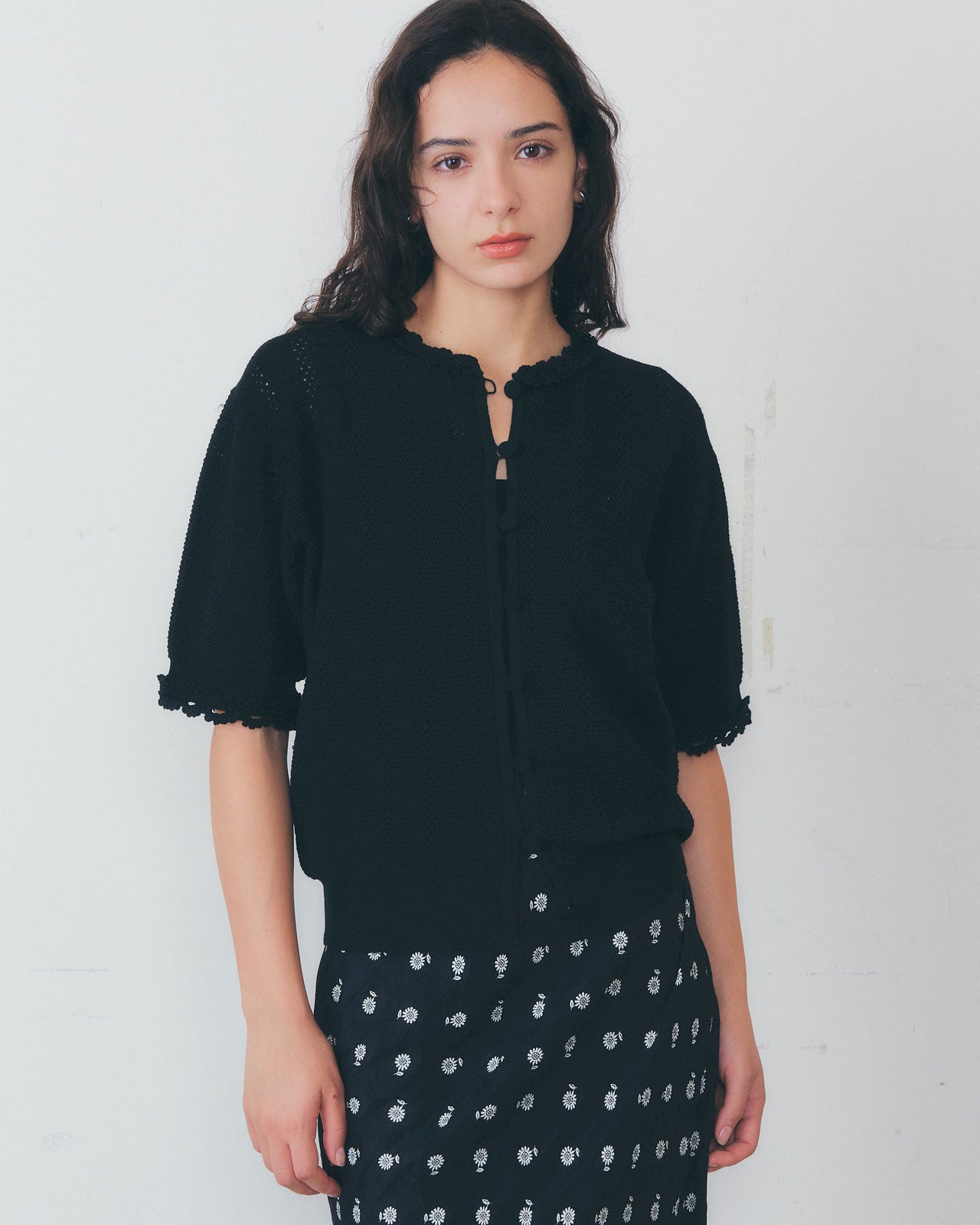 【3月中旬入荷予定】MESH LACE KNIT CARDIGAN