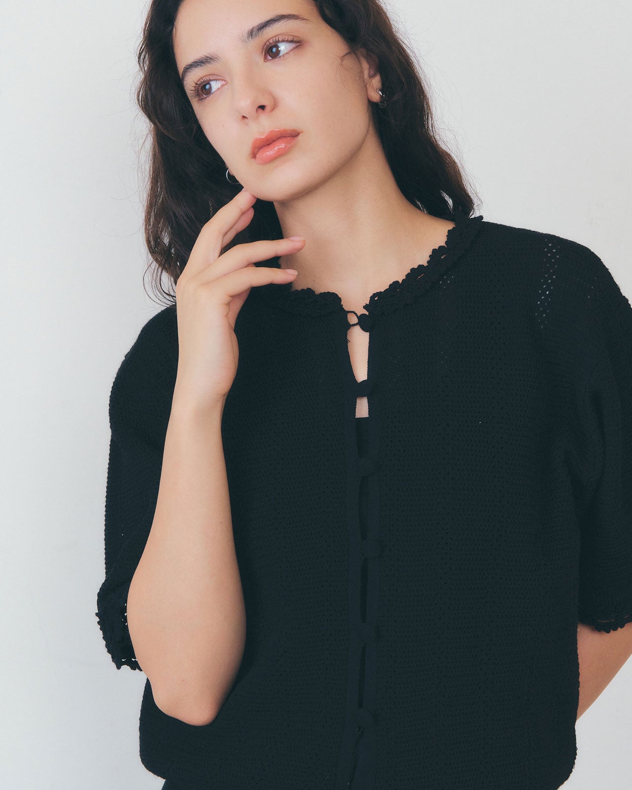 【3月中旬入荷予定】MESH LACE KNIT CARDIGAN