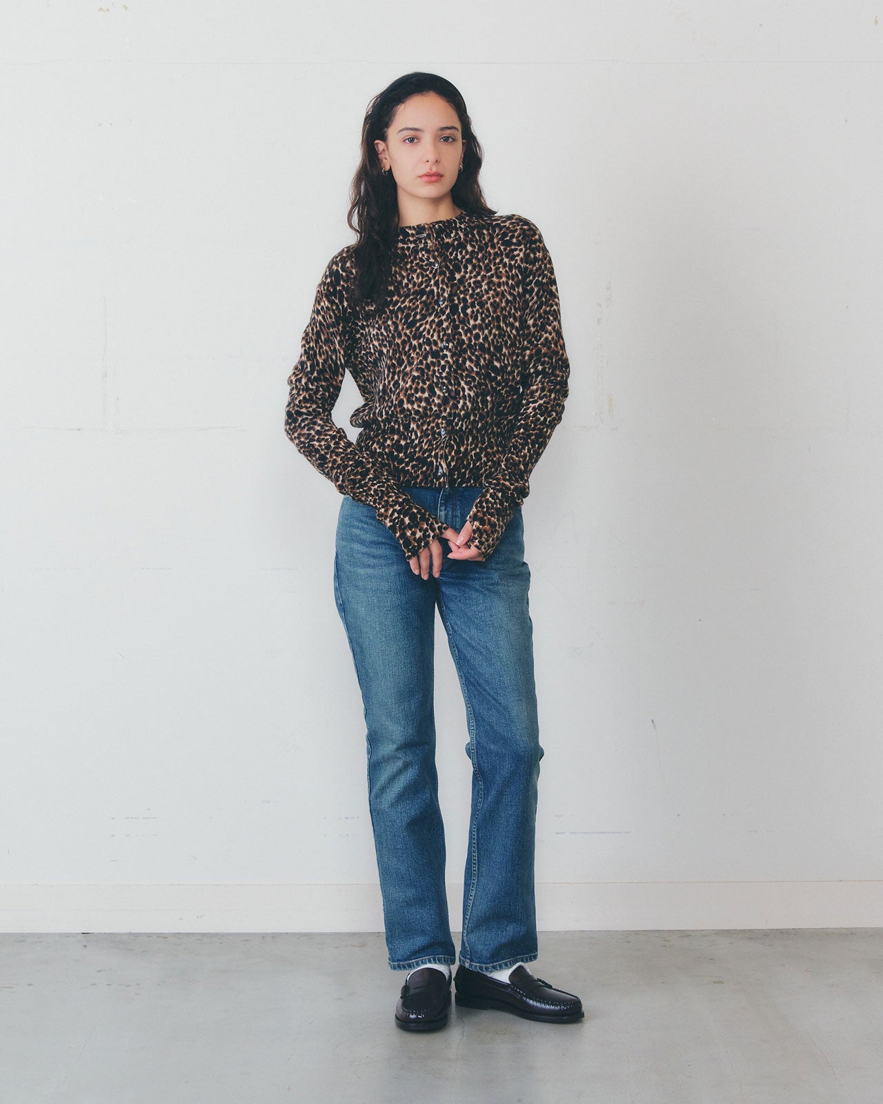 【11月下旬お届け】LEOPARD LONG RIB KNIT CARDIGAN