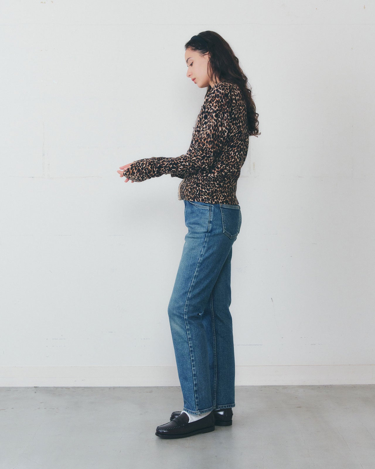 【11月下旬お届け】LEOPARD LONG RIB KNIT CARDIGAN