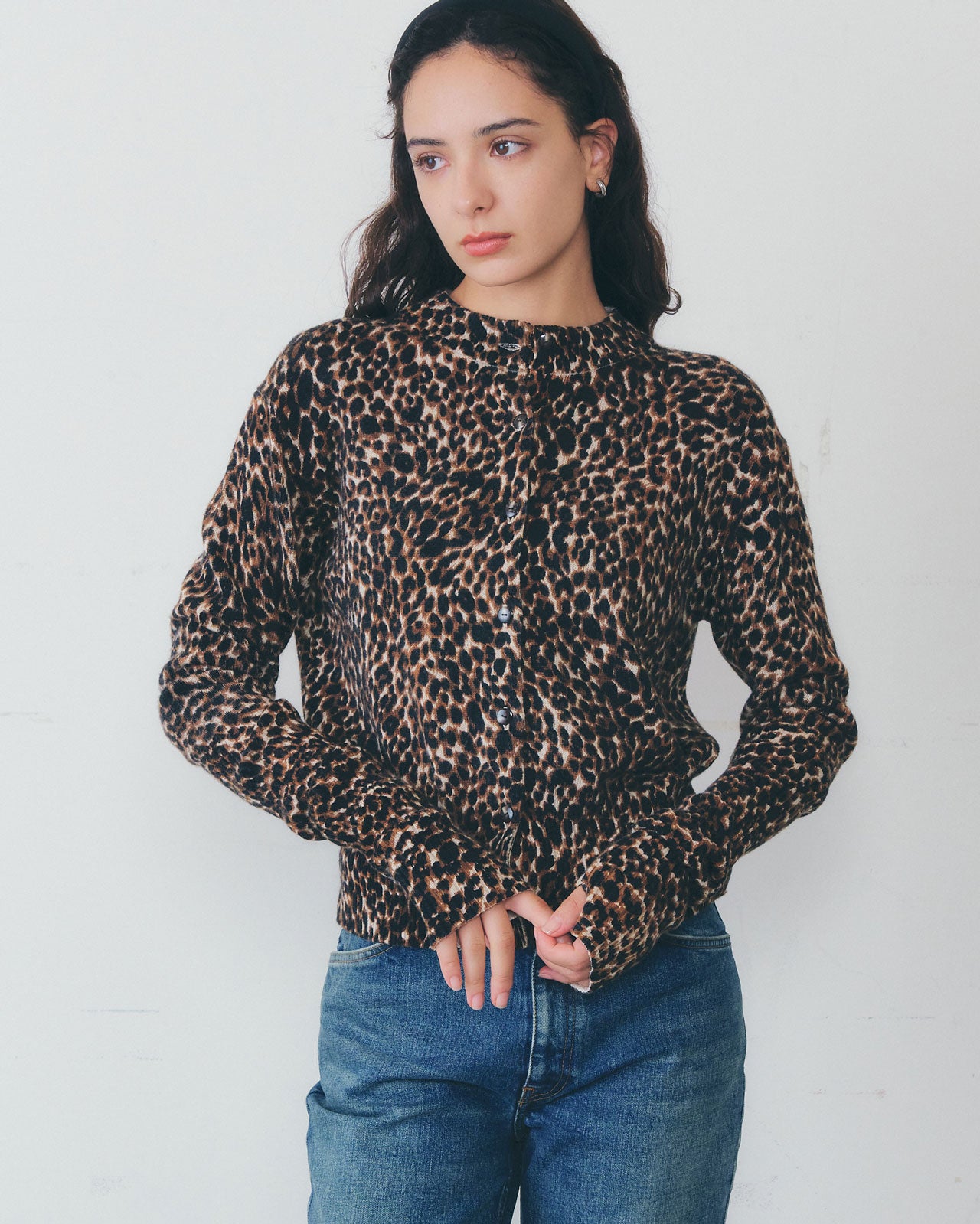【11月下旬お届け】LEOPARD LONG RIB KNIT CARDIGAN