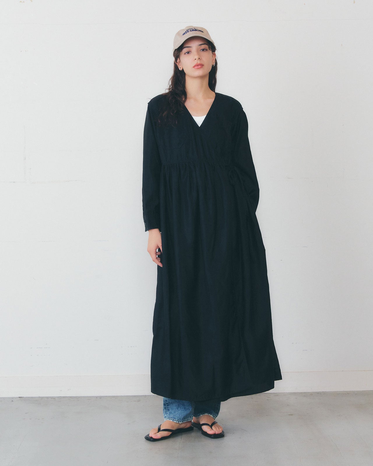 THE SHINZONE コットン リネン カシュクールワンピース ドレス 黒 CACHECOEUR DRESS – Shinzone