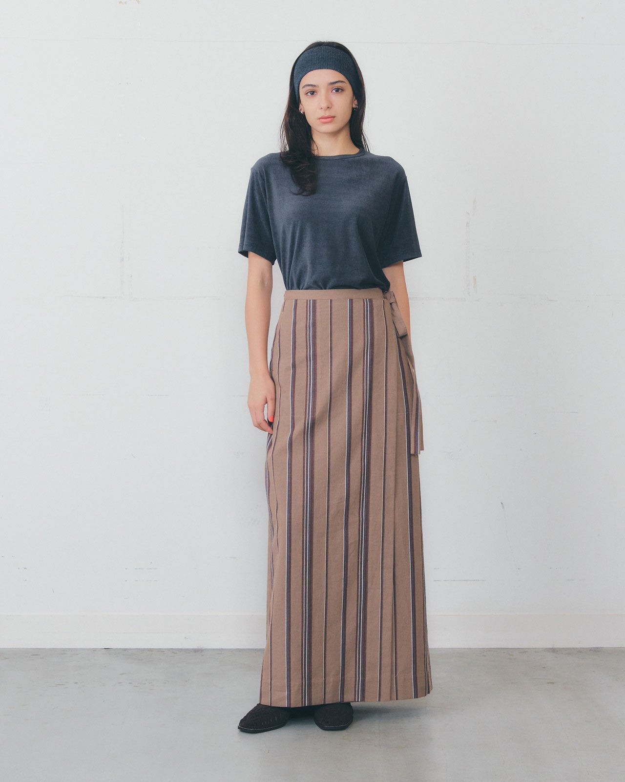 【6月上旬入荷予定】LINEN STRIPED WRAP SKIRT