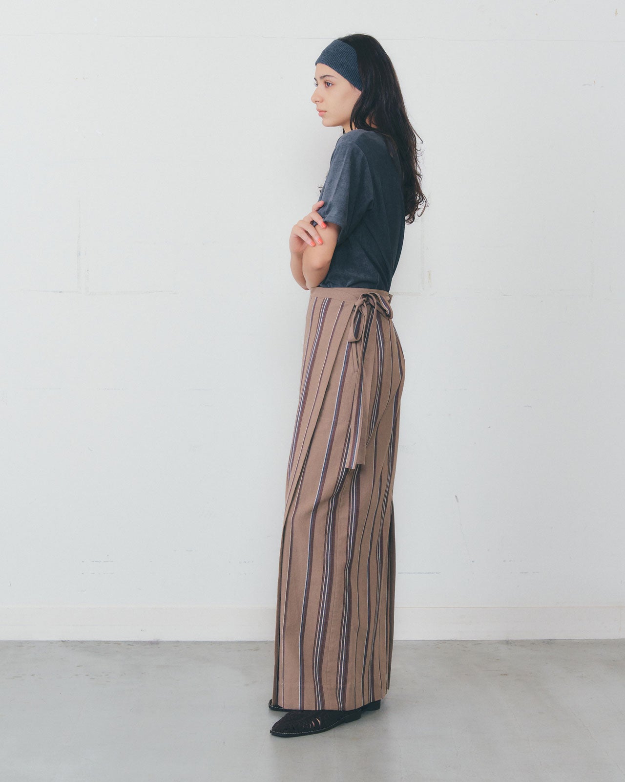 【6月上旬入荷予定】LINEN STRIPED WRAP SKIRT