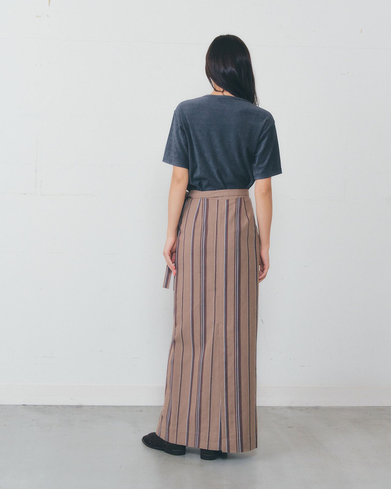 【6月上旬入荷予定】LINEN STRIPED WRAP SKIRT