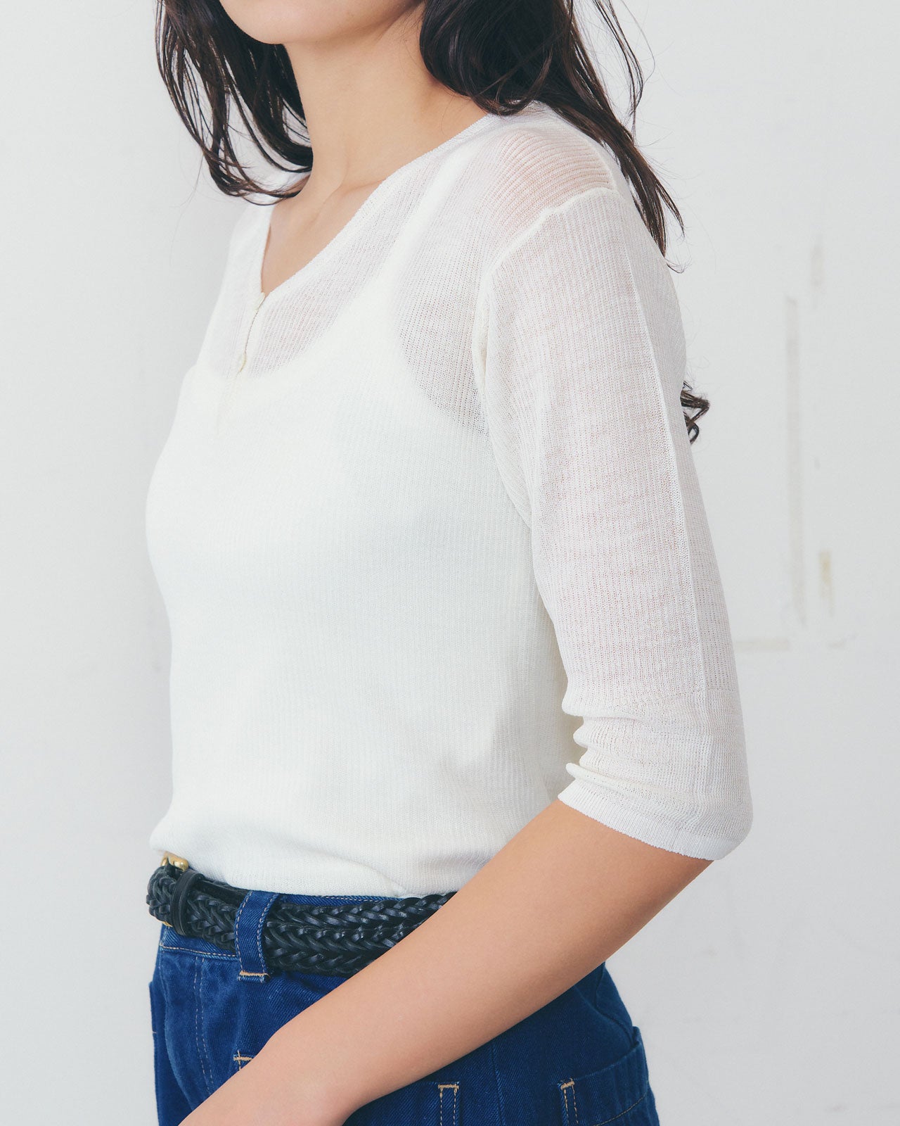 【4月中旬お届け】HENRY V-NECK SHEER KNIT