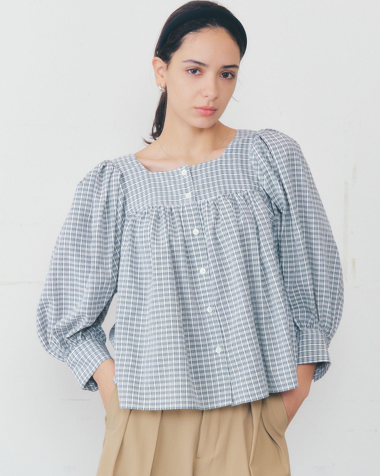 DOBBY CHECKED BLOUSE – Shinzone
