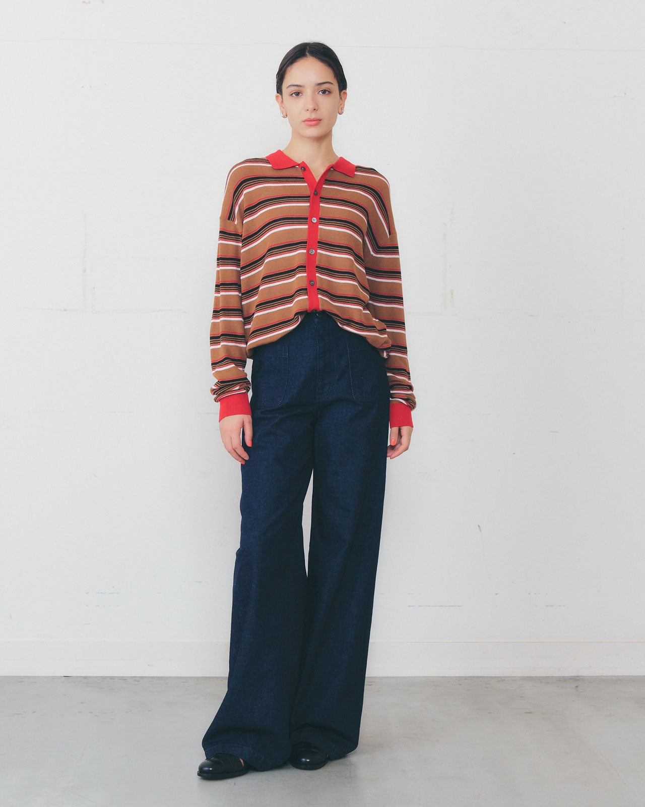 【4月中旬お届け】MULTI-STRIPED POLO KNIT CARDIGAN