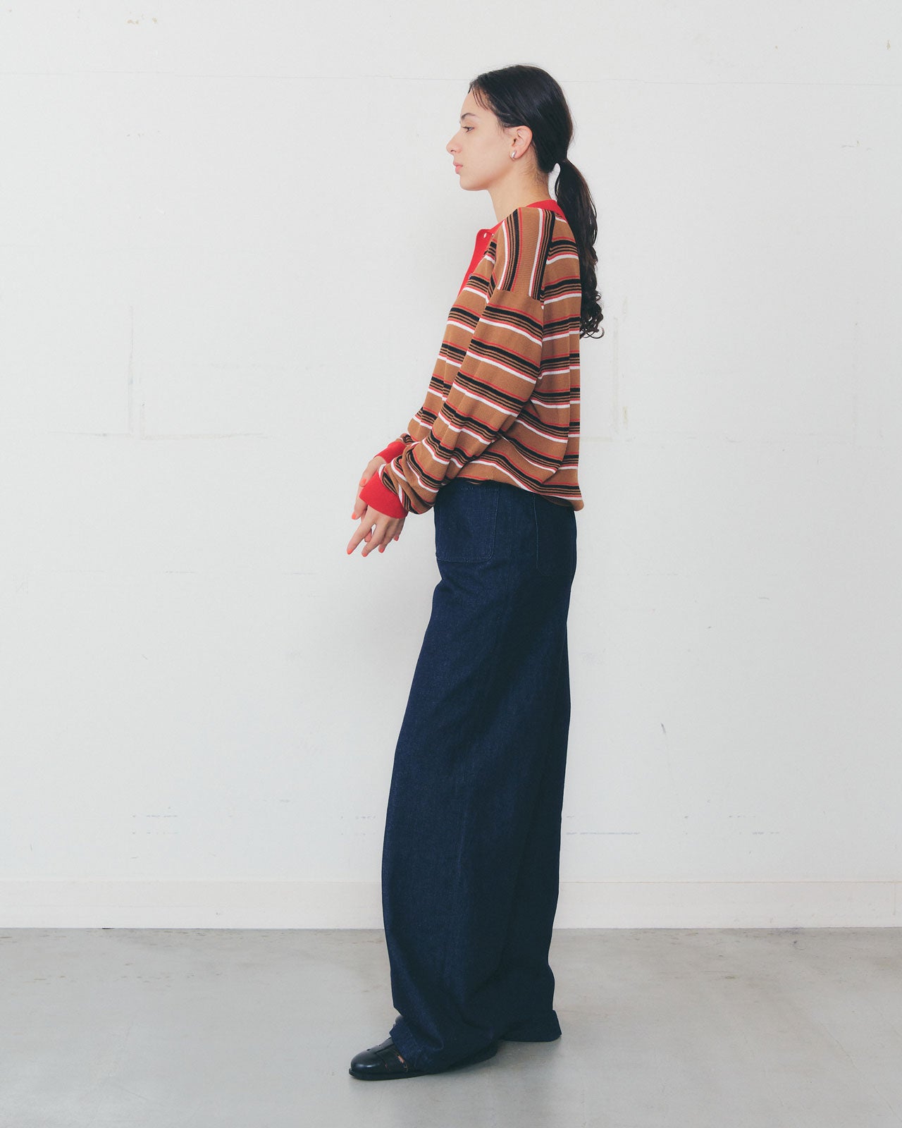 【4月中旬お届け】MULTI-STRIPED POLO KNIT CARDIGAN