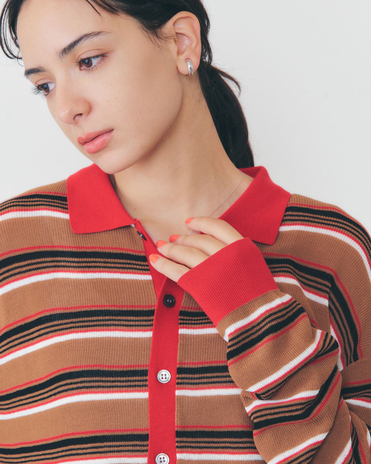 MULTI-STRIPED POLO KNIT CARDIGAN – Shinzone