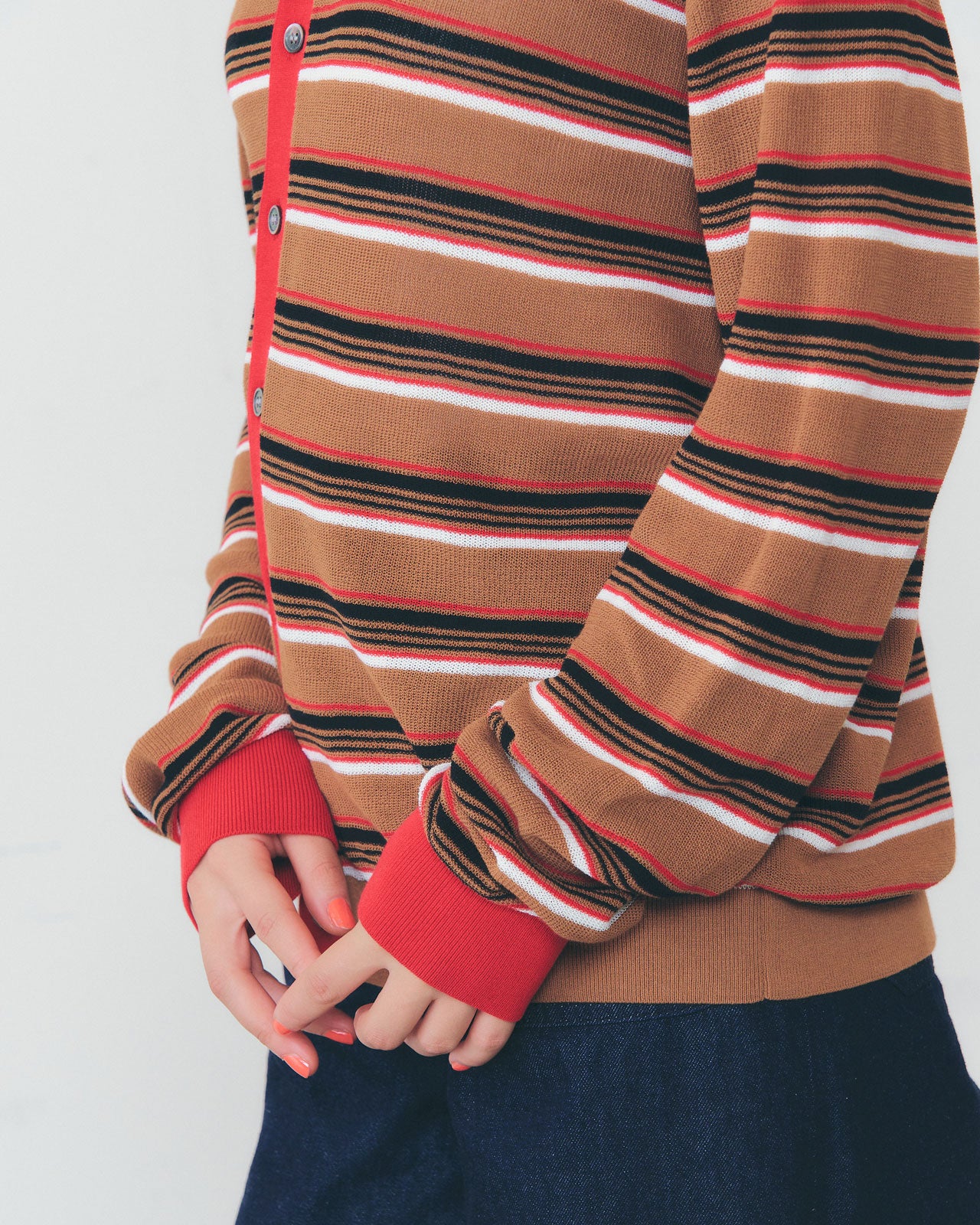 【4月中旬お届け】MULTI-STRIPED POLO KNIT CARDIGAN